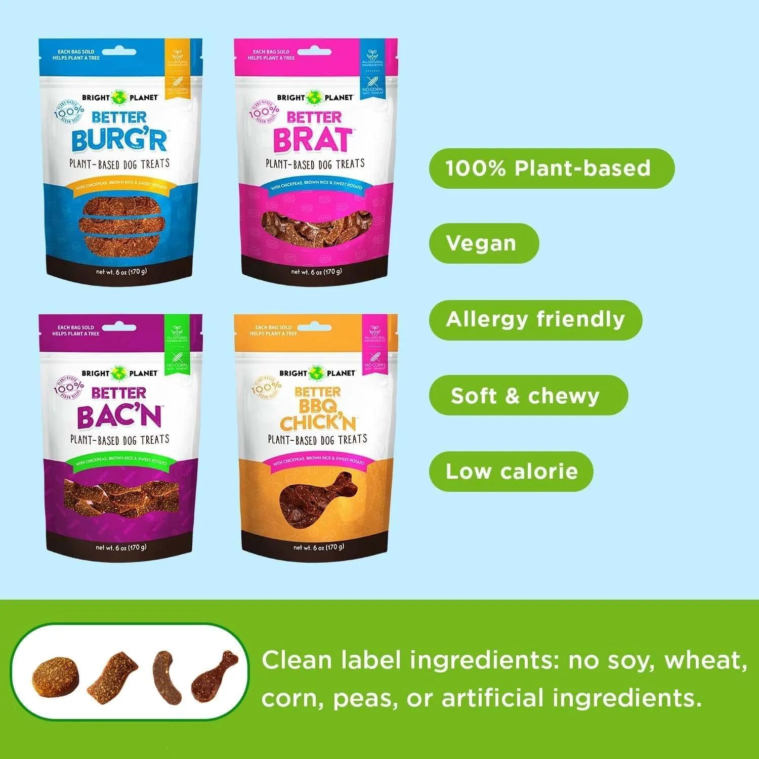 | Plant-Based Vegan Dog Treats - 6oz | Sustainable Natural Clean Label | Low-Calorie Soft Veggie Dog Treats | Made in USA
