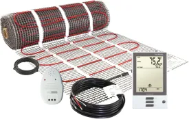 15 Sqft Mat Kit, 120v Electric Radiant Floor Heating System for Under tile, Stone and Laminate. Kit Includes Alarm, Heated Floor Mat, UDG OJ Microline Programmable Thermostat w/GFCI & Sensor