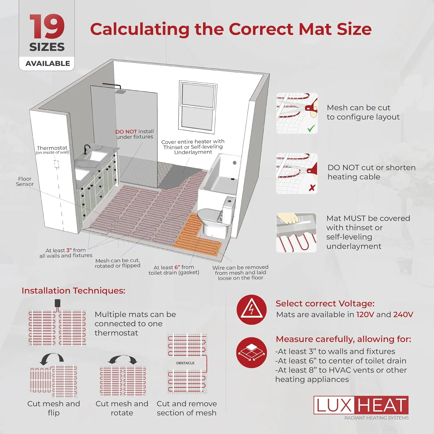 15 Sqft Mat Kit, 120v Electric Radiant Floor Heating System for Under tile, Stone and Laminate. Kit Includes Alarm, Heated Floor Mat, UDG OJ Microline Programmable Thermostat w/GFCI & Sensor