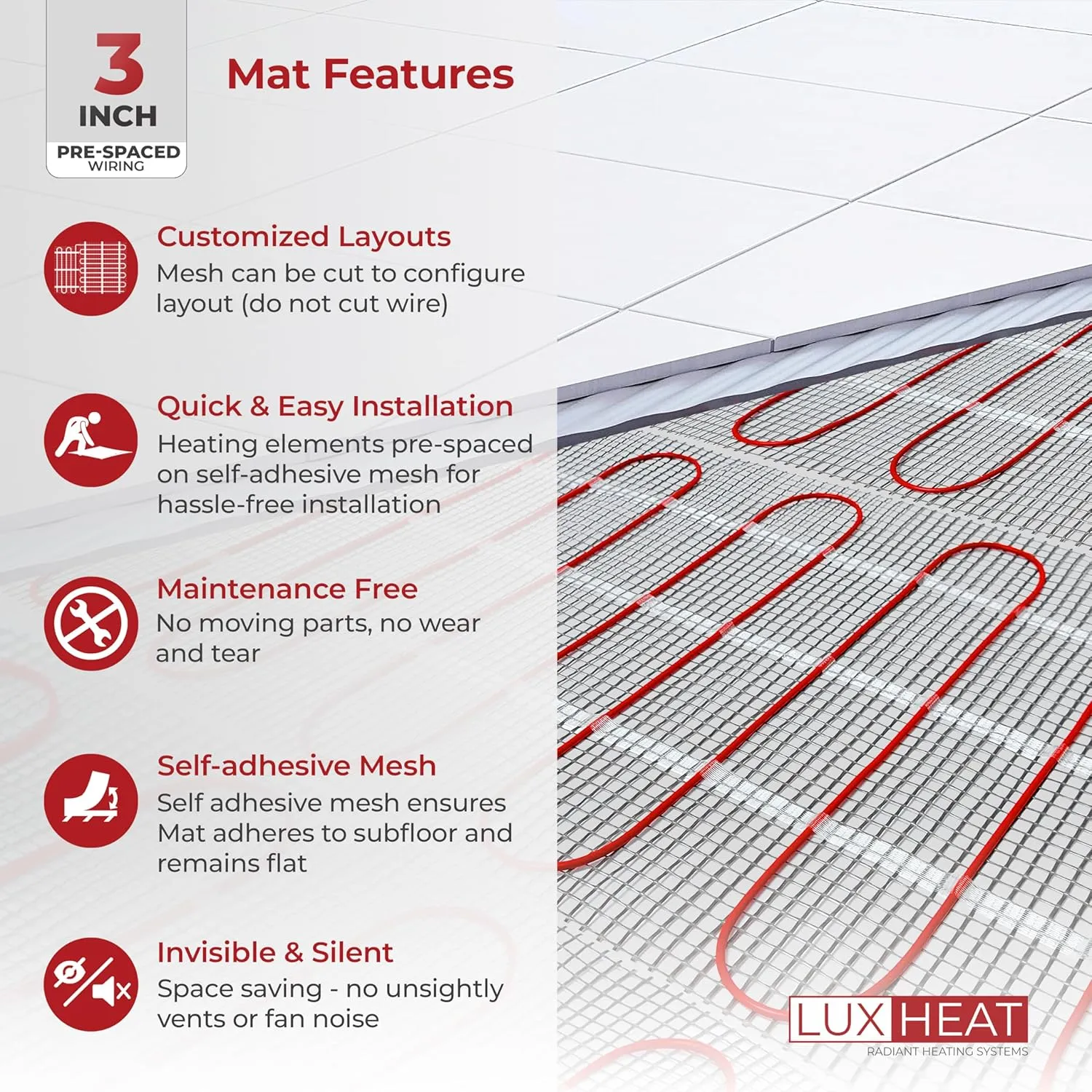 15 Sqft Mat Kit, 120v Electric Radiant Floor Heating System for Under tile, Stone and Laminate. Kit Includes Alarm, Heated Floor Mat, UDG OJ Microline Programmable Thermostat w/GFCI & Sensor