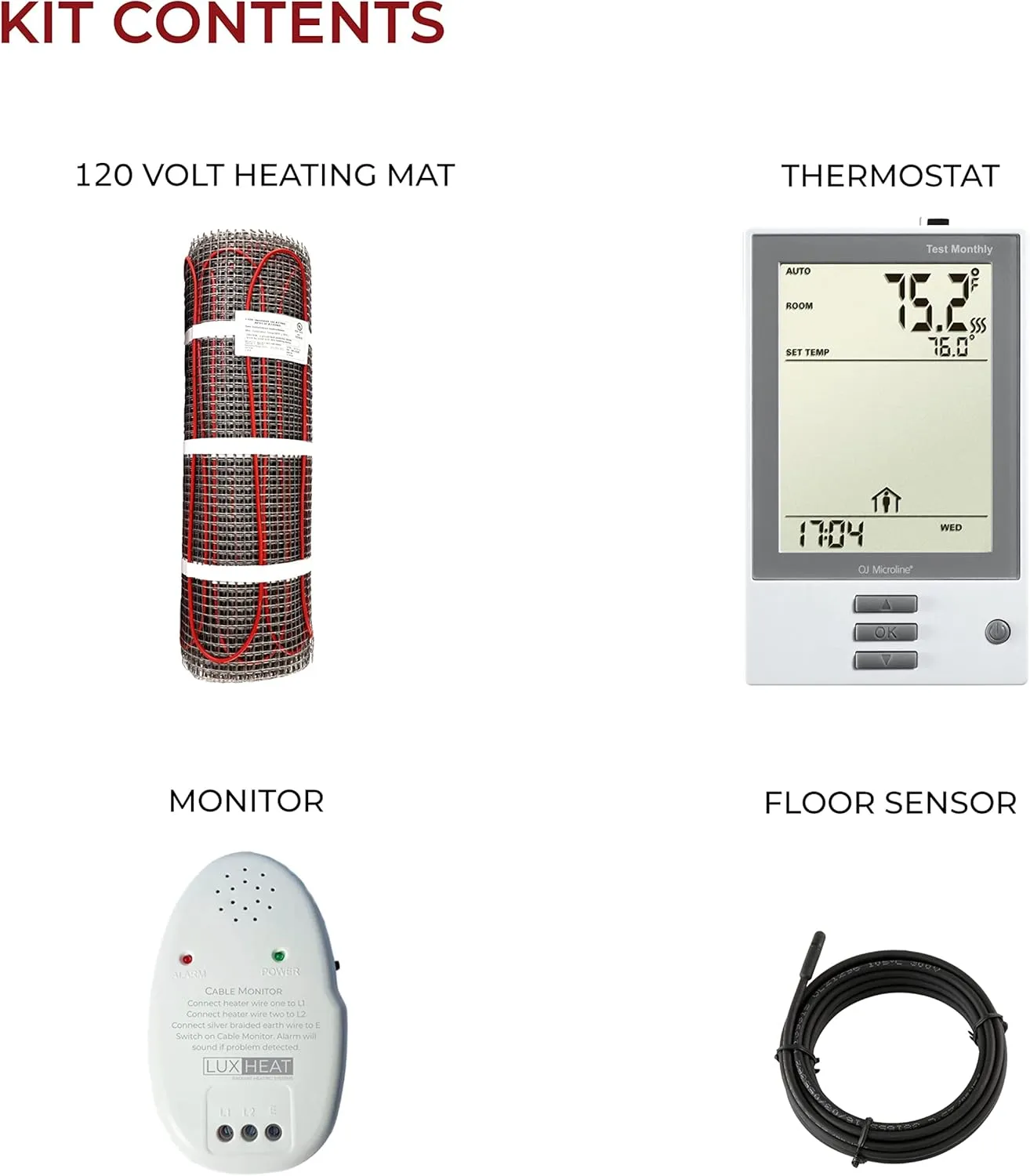 15 Sqft Mat Kit, 120v Electric Radiant Floor Heating System for Under tile, Stone and Laminate. Kit Includes Alarm, Heated Floor Mat, UDG OJ Microline Programmable Thermostat w/GFCI & Sensor