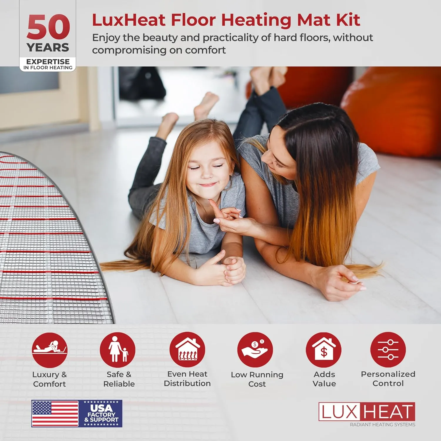15 Sqft Mat Kit, 120v Electric Radiant Floor Heating System for Under tile, Stone and Laminate. Kit Includes Alarm, Heated Floor Mat, UDG OJ Microline Programmable Thermostat w/GFCI & Sensor