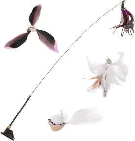 1Set Interactive Cat Teaser Wand with Bell and Feather Replacement Parts Strong Suction Cup Fun Kitten Teasing for Indoor Cats Engaging Pet Playtime