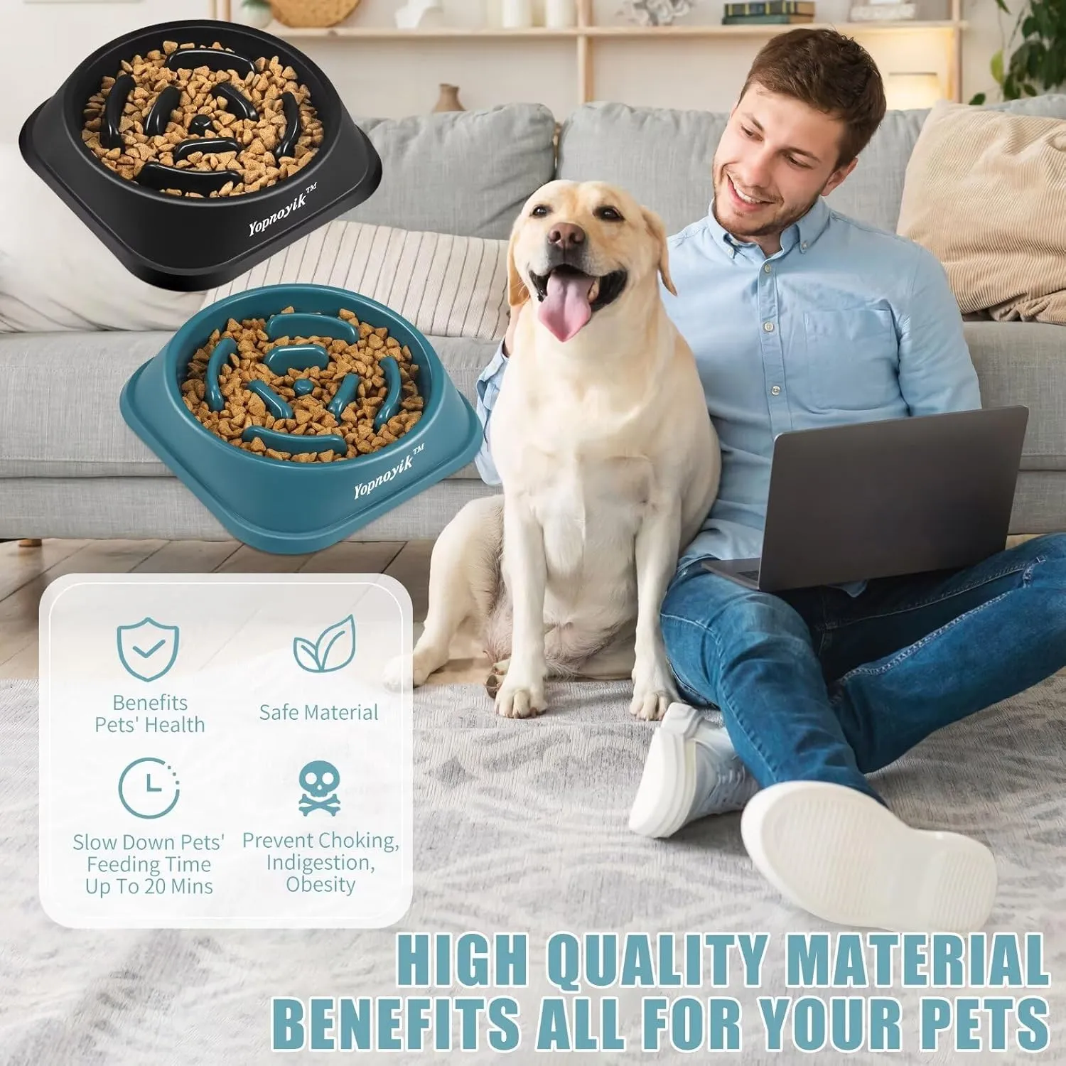 2 Pack Slow Feeder Dog Bowls for Healthy Eating, Non-Slip and Anti-Choking Design, Reduces Bloating & Overeating for Small & Medium Dogs and Cats, Easy to Clean