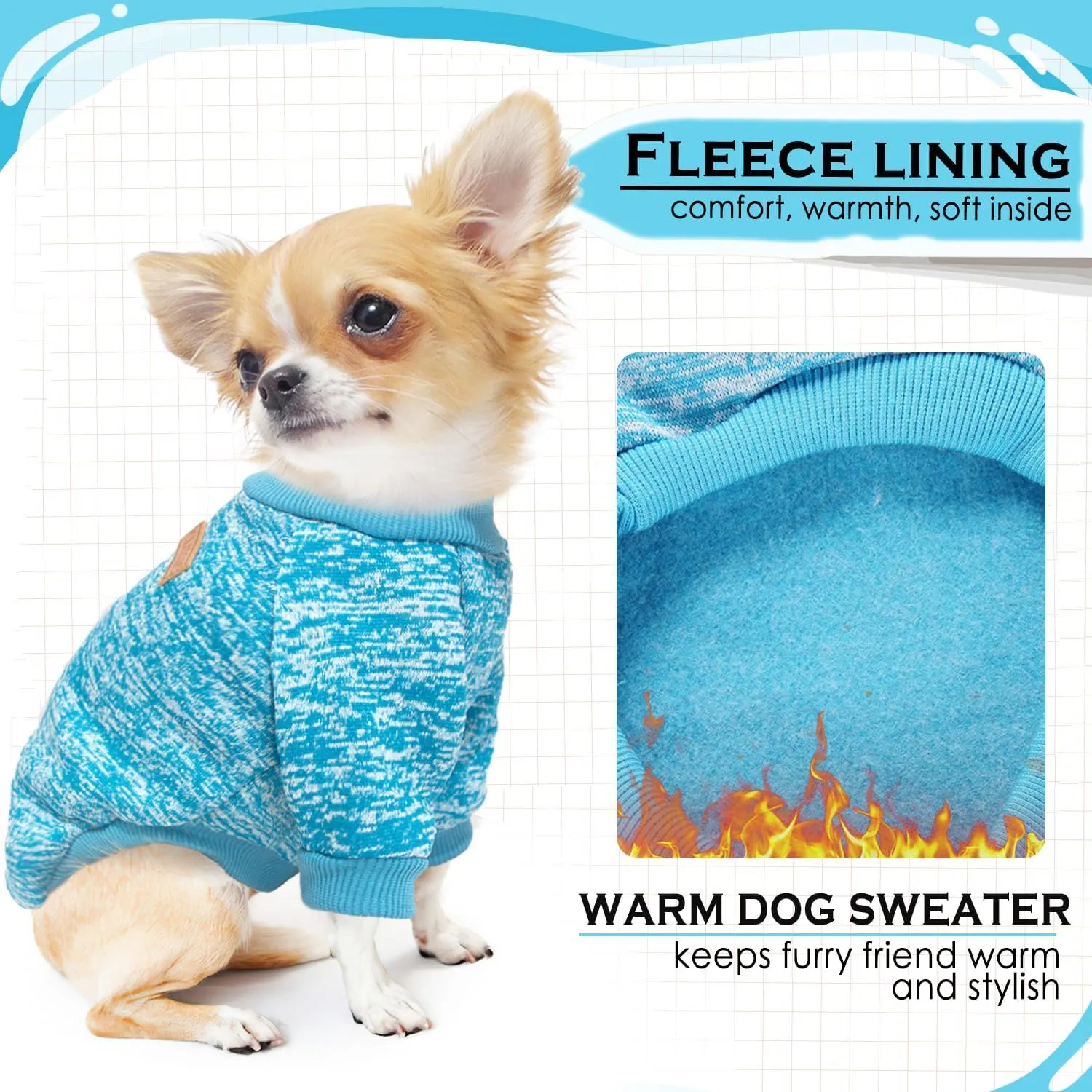 2 Pieces Dog Sweaters for Small Dogs Fall Clothes Male Winter Fleece Puppy Sweater Warm Thick Outfit Pet Small Dog Sweater for Boy Girl Yorkie Chihuahua,XS