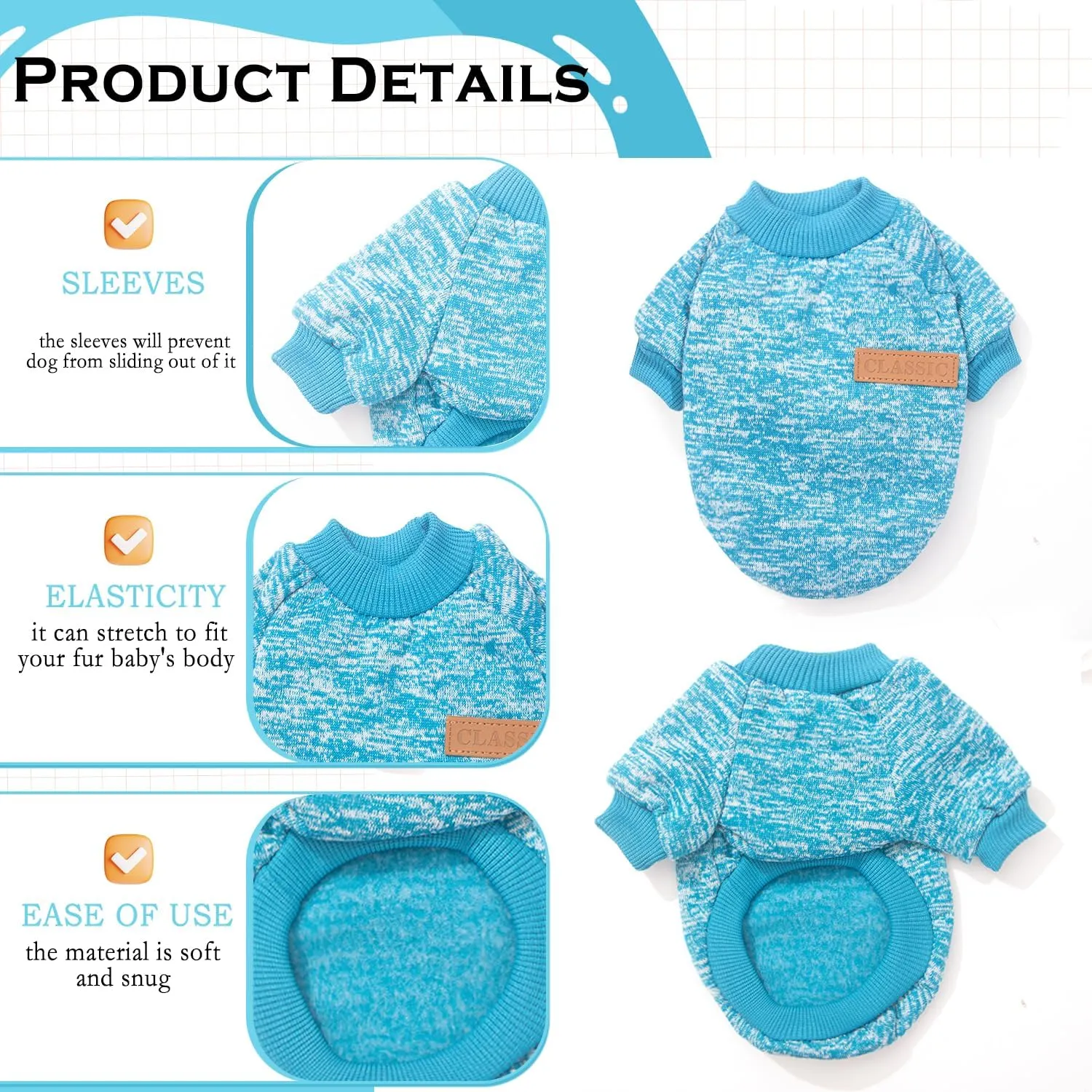 2 Pieces Dog Sweaters for Small Dogs Fall Clothes Male Winter Fleece Puppy Sweater Warm Thick Outfit Pet Small Dog Sweater for Boy Girl Yorkie Chihuahua,XS
