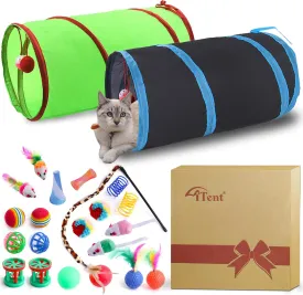 23PCS Assortment of Cat Toys -Foldable Spiral Tunnel,Spring,Mice,Cat Interactive Feather Teaser Wand Ball Toy, Colorful Balls & Bells for Kittens, Cats, and Puppies!