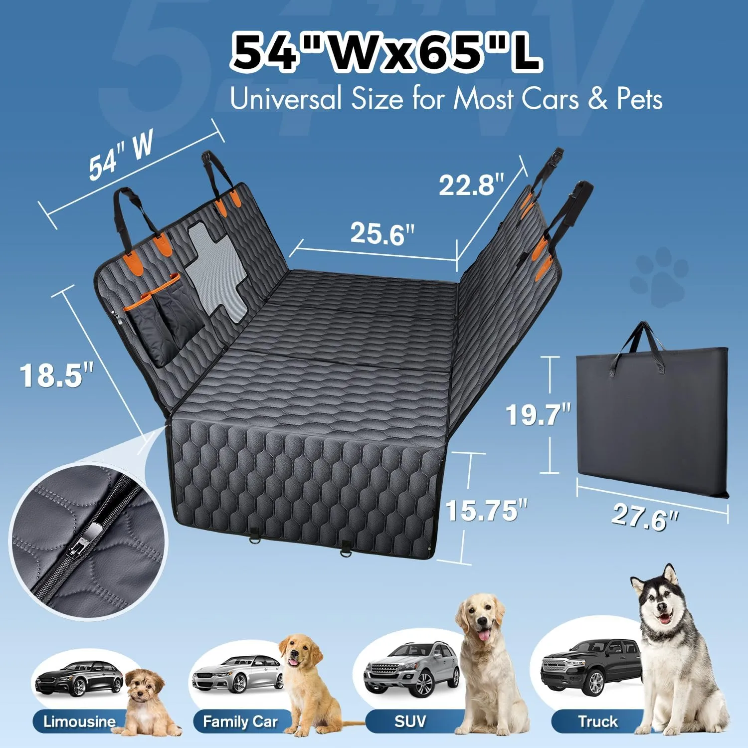 3-in-1 Convertible PU Leather Dog Car Seat Extender & Booster Seat  400lb Capacity, Waterproof, Hard Bottom, Scratch-Proof Hammock for Cars & SUVs-L
