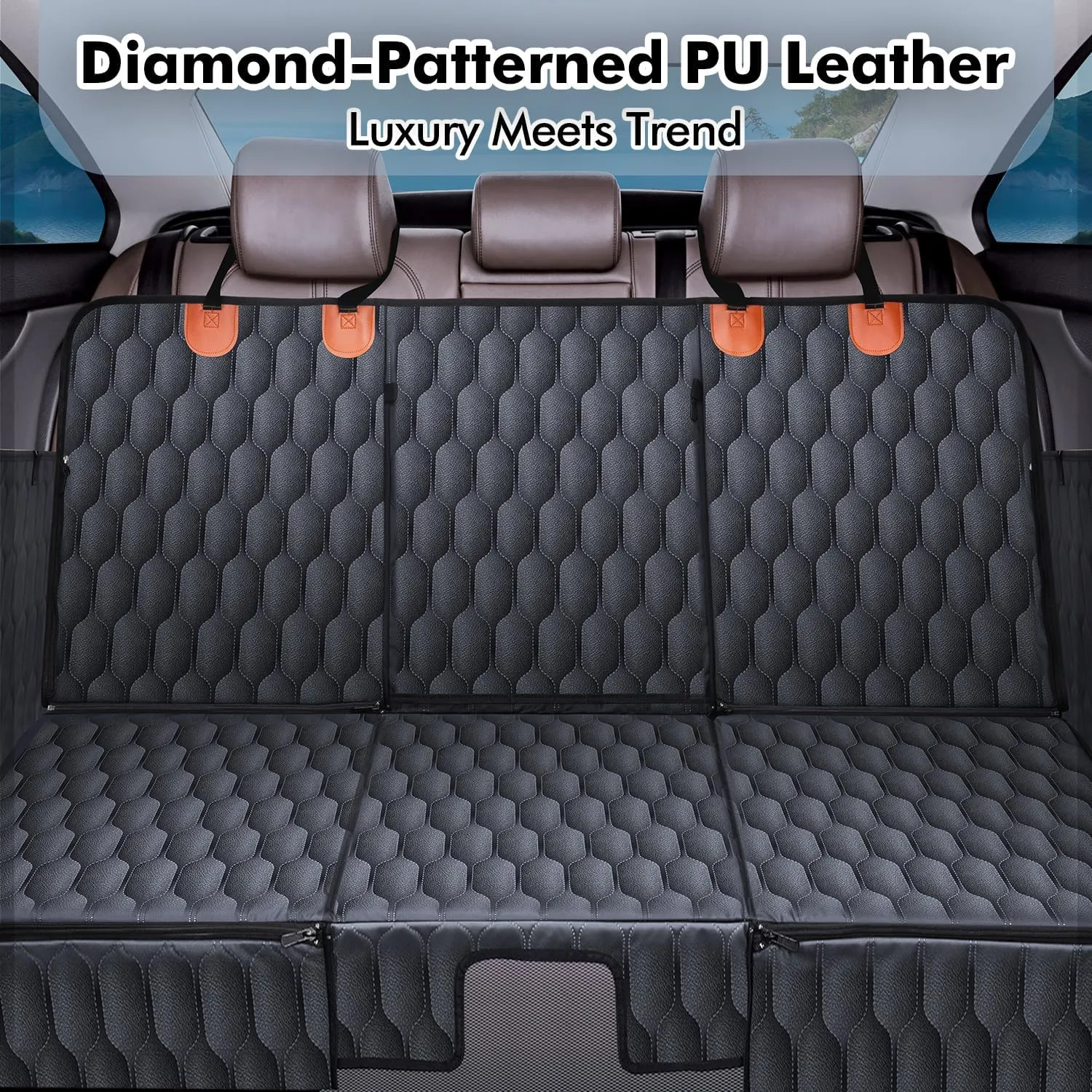 3-in-1 Convertible PU Leather Dog Car Seat Extender & Booster Seat  400lb Capacity, Waterproof, Hard Bottom, Scratch-Proof Hammock for Cars & SUVs-L