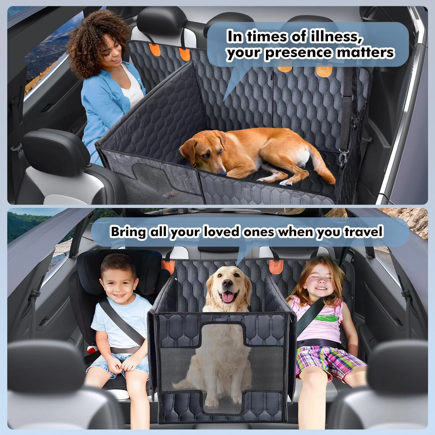 3-in-1 Convertible PU Leather Dog Car Seat Extender & Booster Seat  400lb Capacity, Waterproof, Hard Bottom, Scratch-Proof Hammock for Cars & SUVs-L