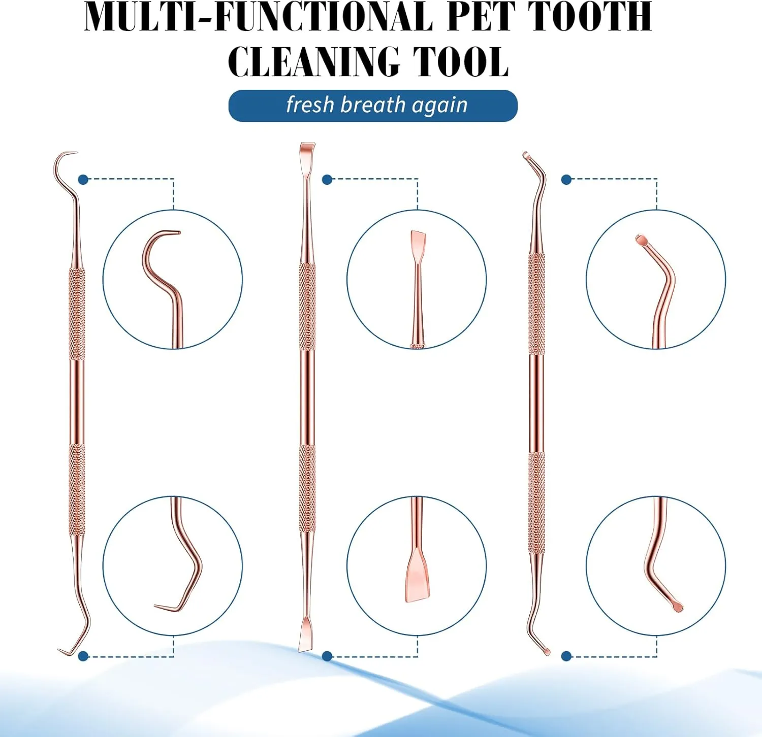 3 Pieces Dog Dental Tooth Scaler and Scraper Stainless Double Headed Tarter Removing Tool Scraper Pet Teeth Cleaning Tools for Dog and Cat (Rose Gold)