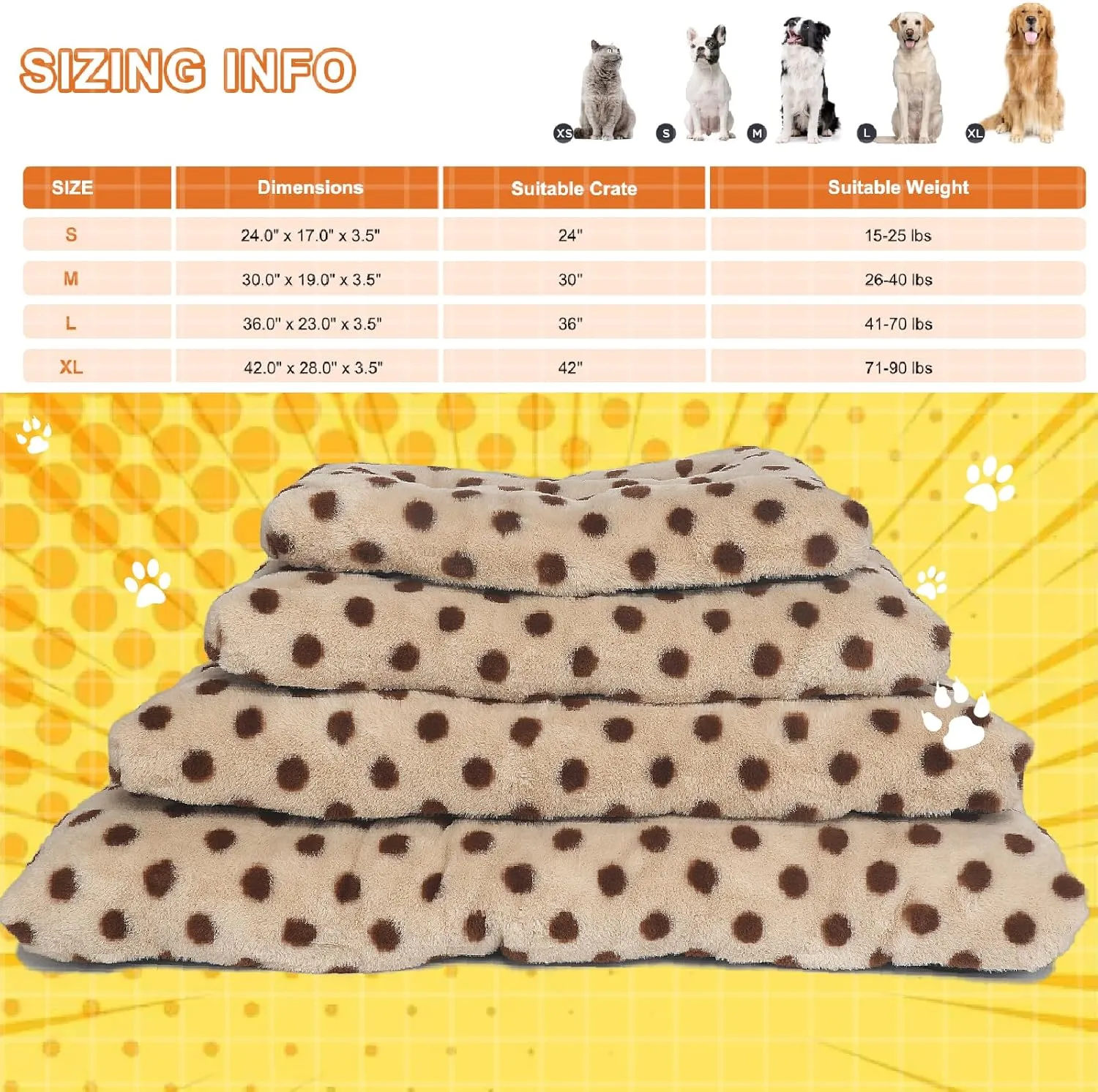 36 Inch Dog Crate Bed Washable Anti-Slip Short Plush Fits Dog Bed 36x23 Crate Beds for Medium Dogs, Camel