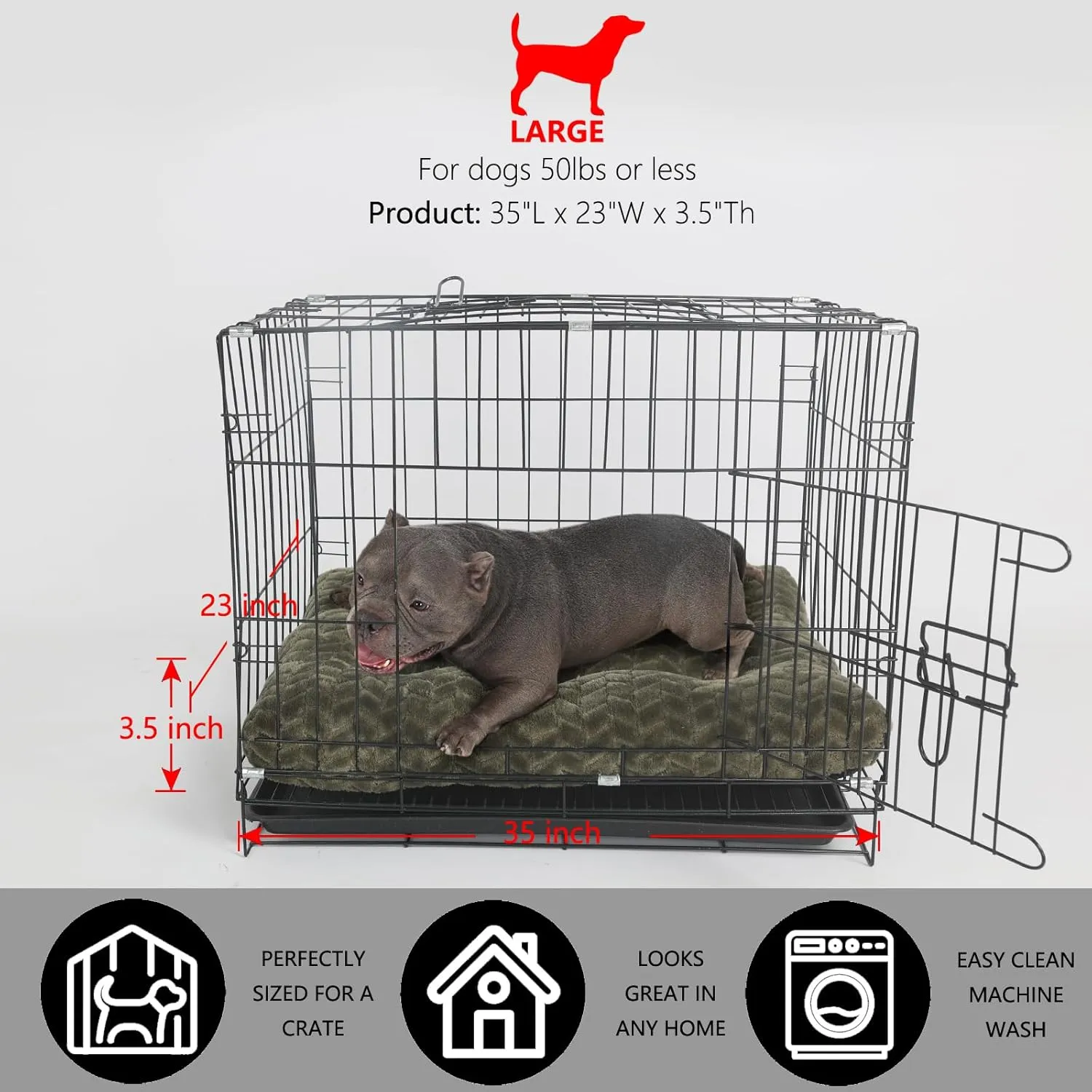 36inch Dog Crate Bed for Medium Large Dogs Washable Ultra Soft and Fluffy Kennel Pad with Anti-Slip Pet Pillow Cushion Sleeping Up to 70 lbs Pets,36x24 Olive Green