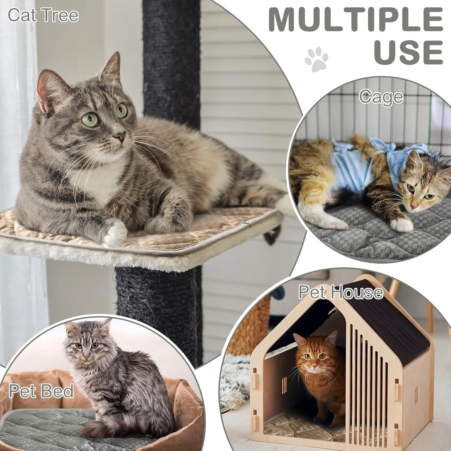 4 Pack Self Warming Cat Mat Self Heating Cat Pad Warm Thermal Pet Bed Washable Dog Crate Pad Body Heat Dog Bed Mat Blanket Non Slip Bottom for Outdoor Indoor Pets