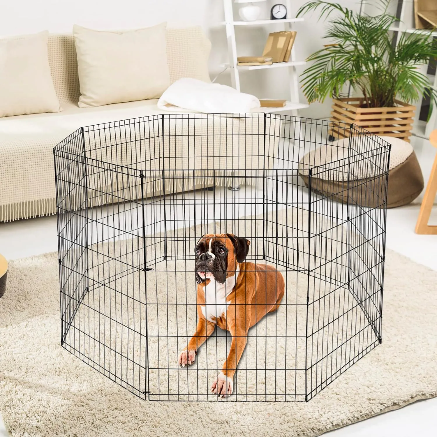 42 Inches Folding Metal Pet Dog Exercise Pen Indoor Outdoor Wire Animal Playpen, 8 Panels