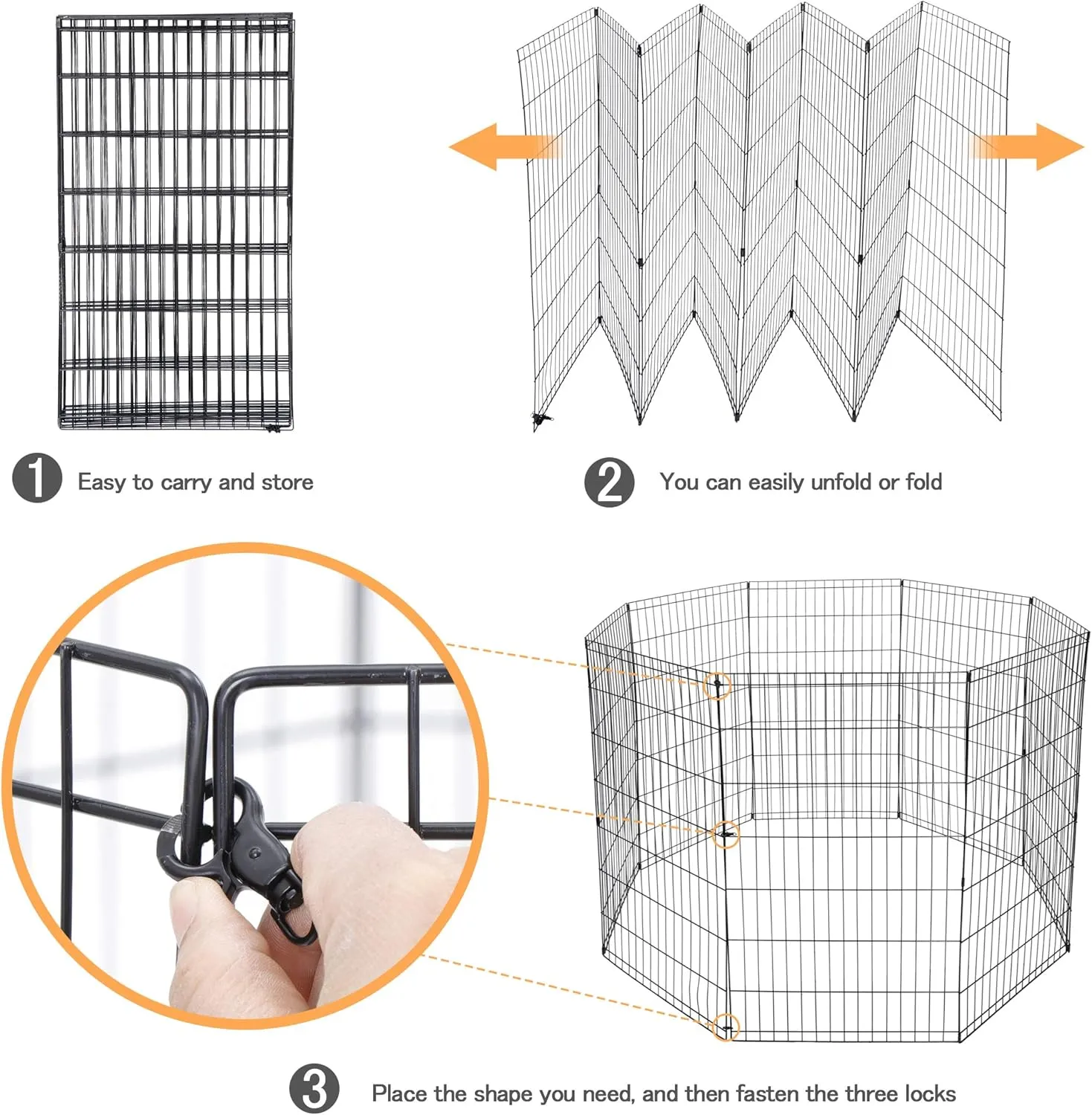 42 Inches Folding Metal Pet Dog Exercise Pen Indoor Outdoor Wire Animal Playpen, 8 Panels