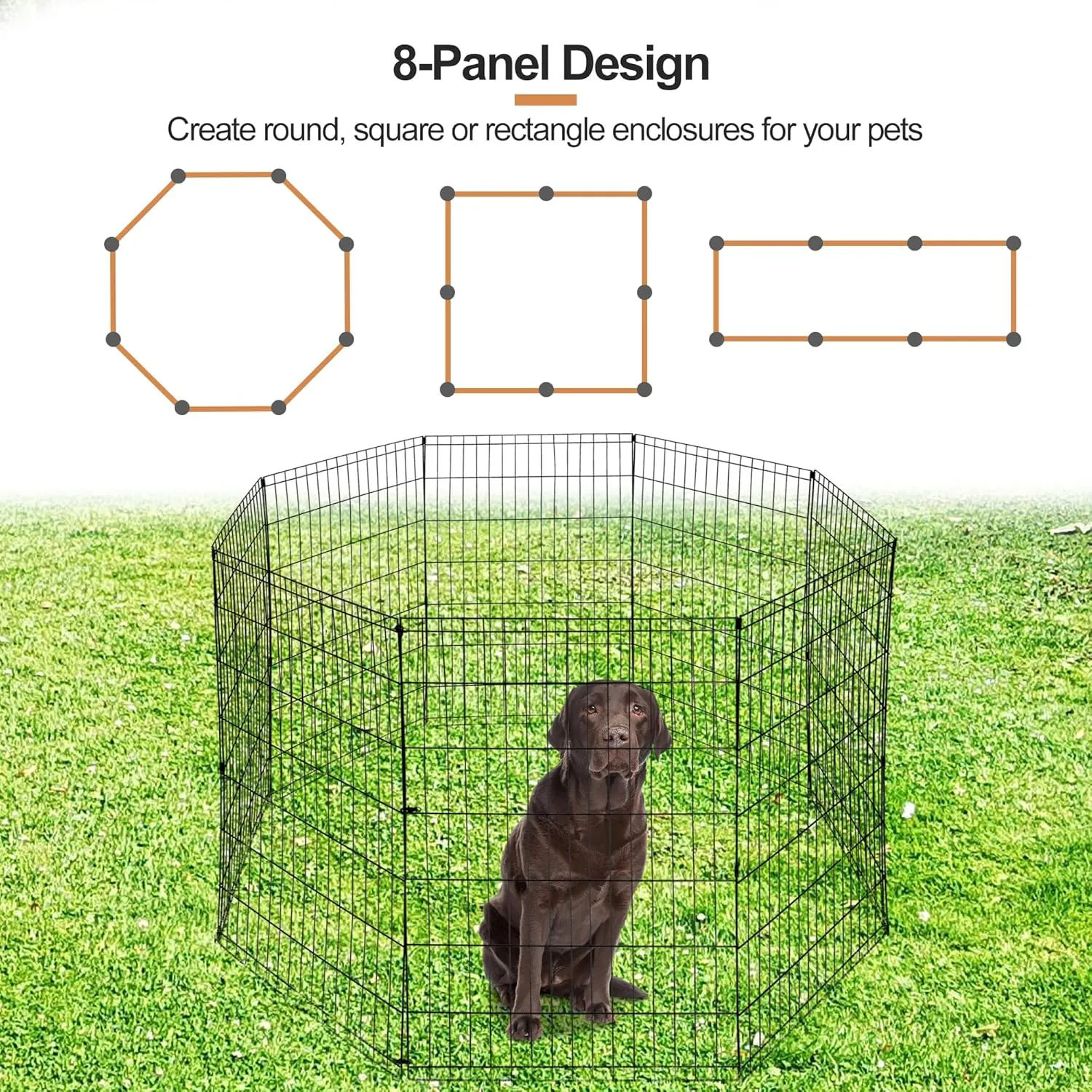 42 Inches Folding Metal Pet Dog Exercise Pen Indoor Outdoor Wire Animal Playpen, 8 Panels