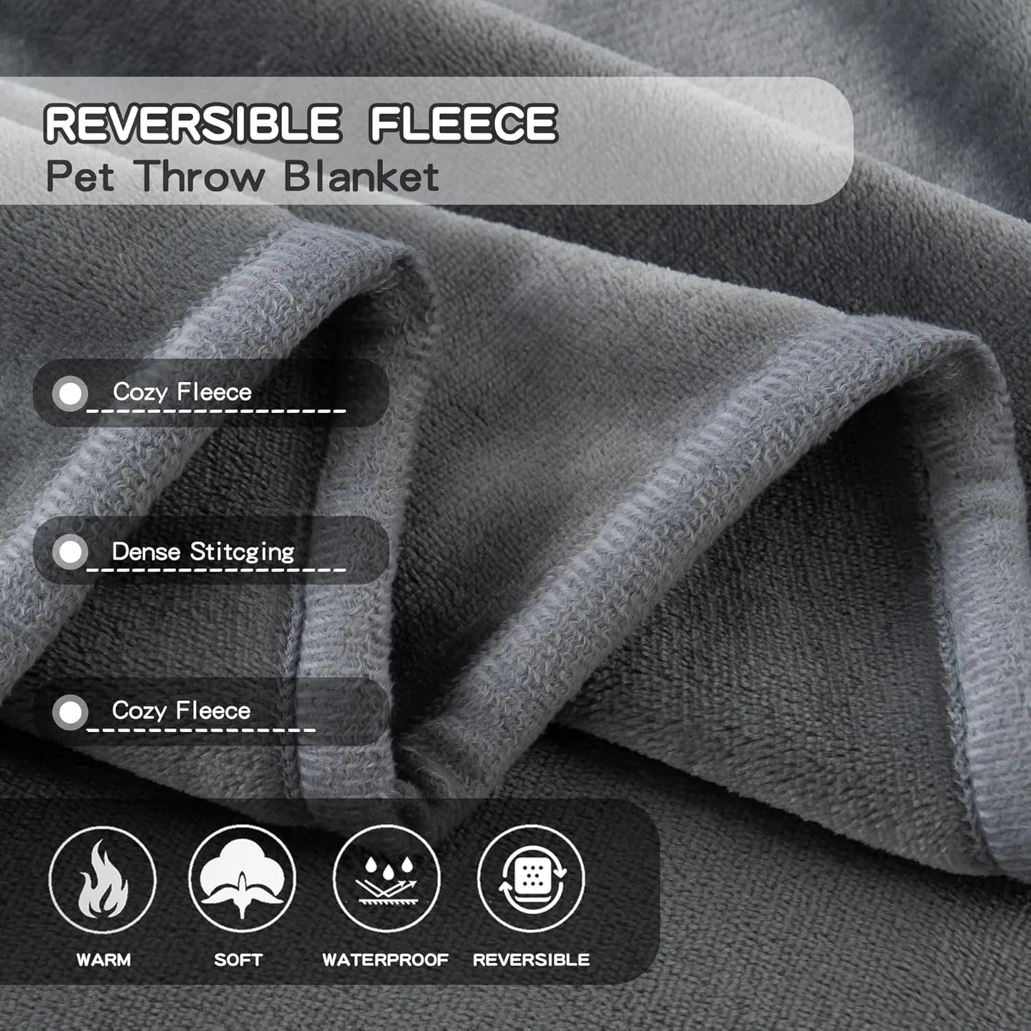 50x60 Inch Dark Gray Pet Blanket for Medium/Large Dogs - Reversible Soft Fluffy Waterproof Flannel Dog Bed Blanket for Crates, Sofas, Car