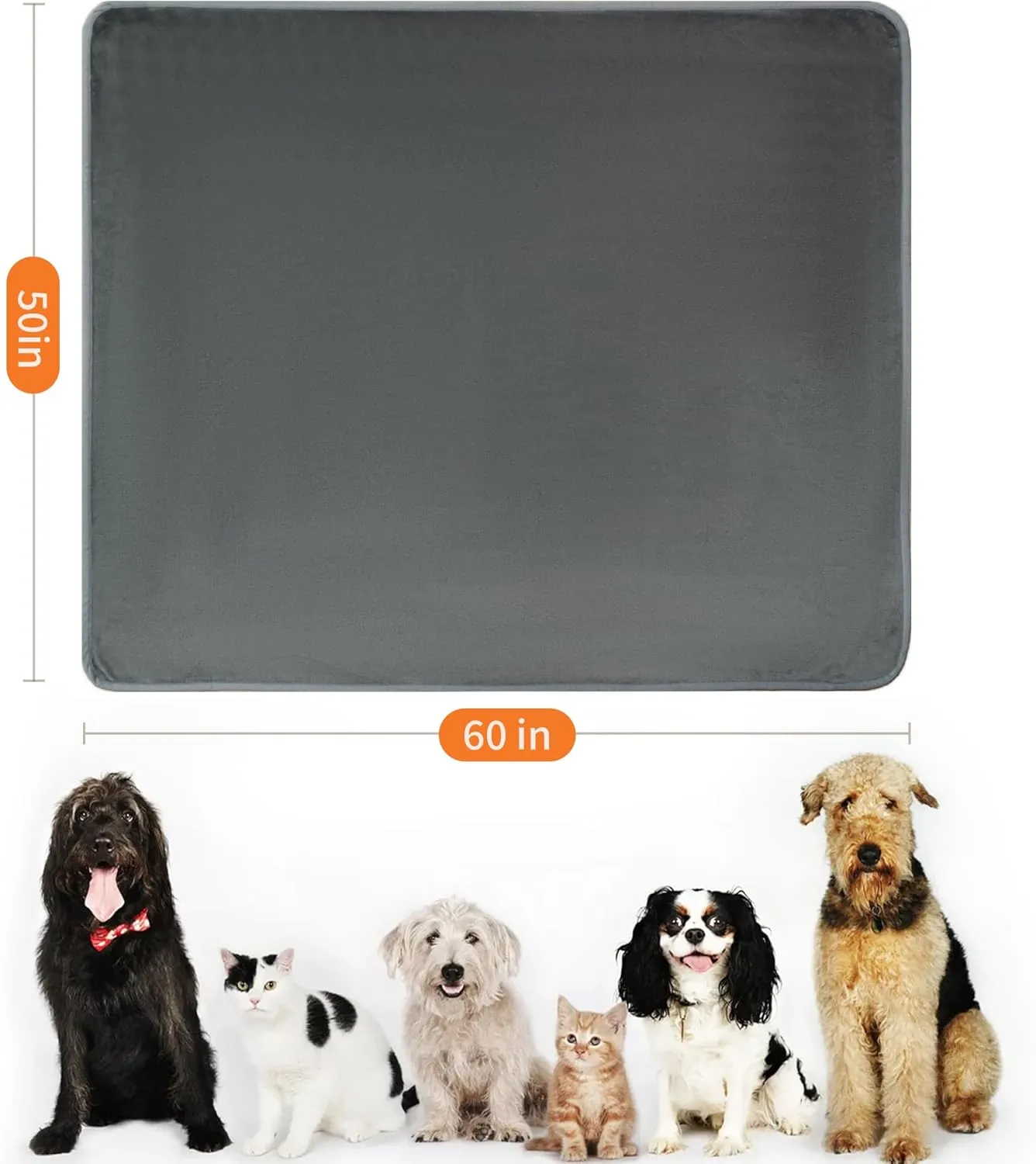 50x60 Inch Dark Gray Pet Blanket for Medium/Large Dogs - Reversible Soft Fluffy Waterproof Flannel Dog Bed Blanket for Crates, Sofas, Car