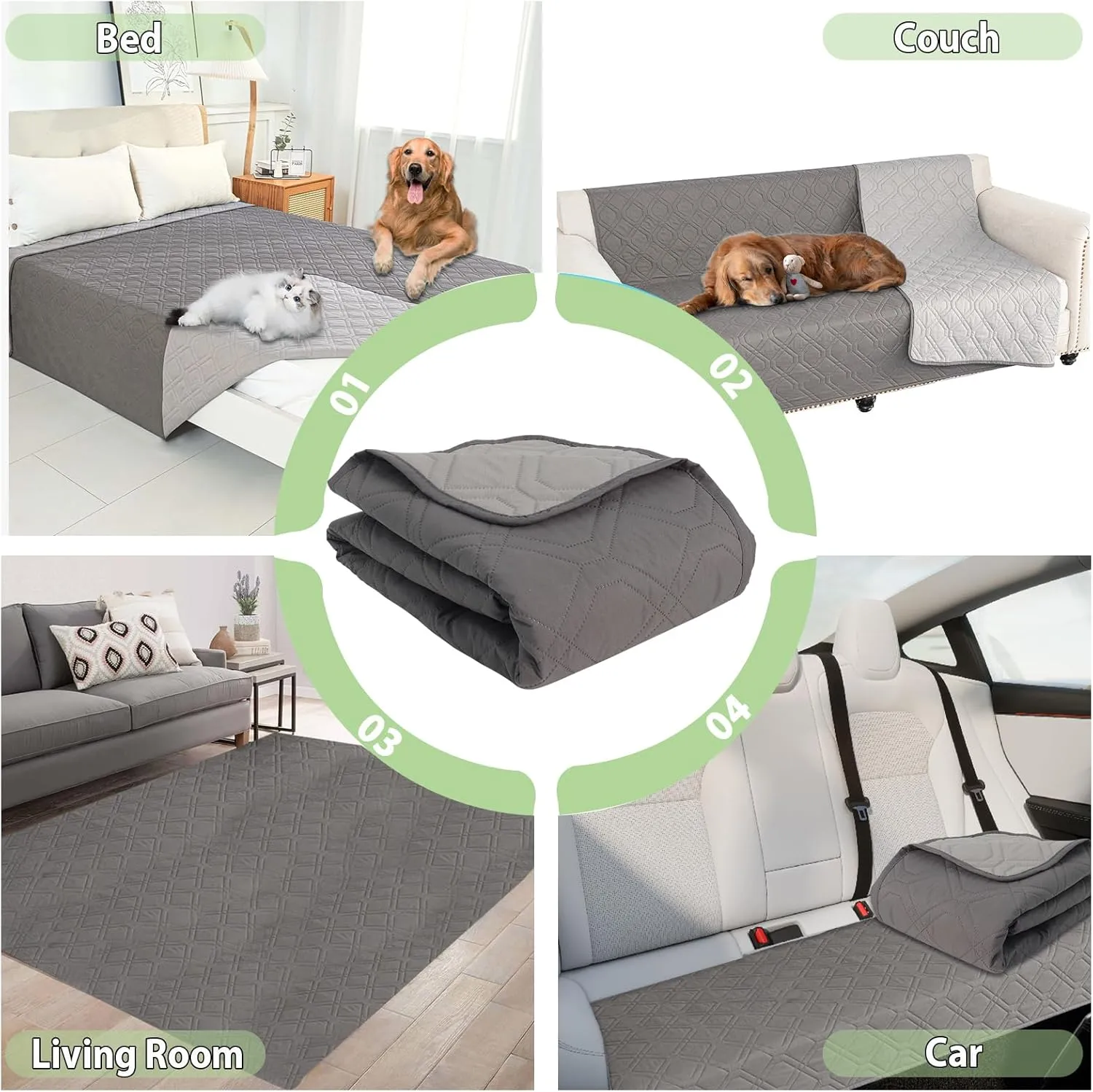 54x82 Inch Waterproof Dog Bed Cover Pet Blanket, Couch Cover for Dogs,Pets,Cats Washable Non-Slip Backing Reversible, Dark Gray/Light