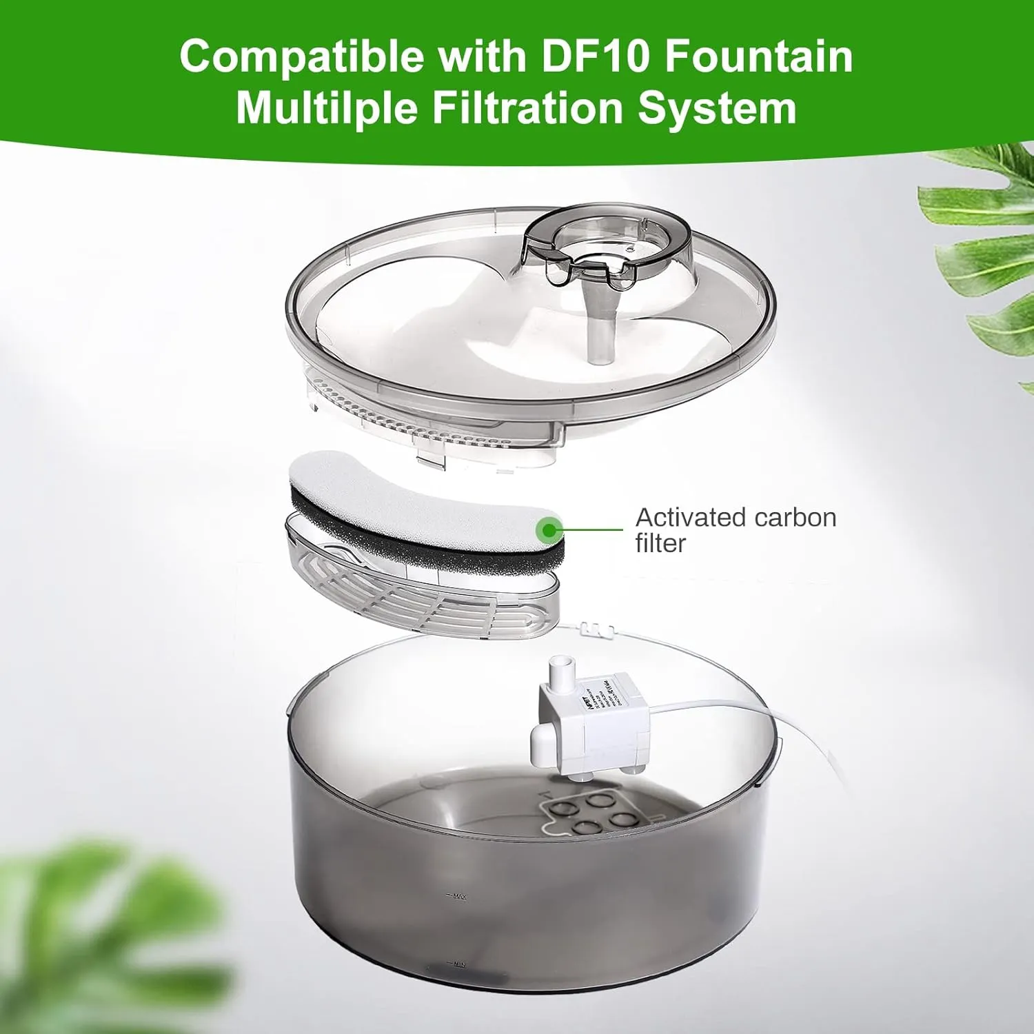 8 Pack Replacement Filters for DF10 & DF30 Automatic Pet Water Dispenser, Triple Filtration Dog Water Filter Replacement, Carbon Cat Water Fountain Filters
