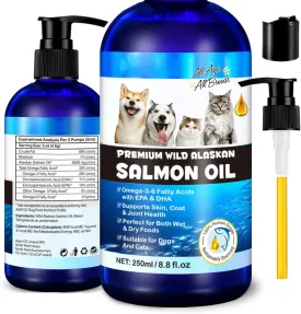 Alaskan Salmon Oil for Dogs, Omega 3 Fish Oil with Natural EPA DHA Fatty Acids for Skin, Joints, Coat Health, Dog Skin and Coat Fish Oil Liquid Supplement, All Ages All Breeds 8.8fl.oz.