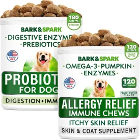 Allergy Relief Dog Treats   Probiotics Bundle - Itchy Skin Relief   Upset Stomach Relief - Omega 3   Pumpkin   Enzymes   Prebiotics - Seasonal Allergies   Improve Digestion - 300 Chews - Made in USA