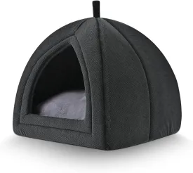 Amazon Basics Cat Cave Bed, 2-in-1 Foldable House for Indoor Cats, with Washable Cushion and Non-Slip Base, Large