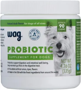 Amazon Brand - Wag Probiotic Supplement Daily Chews for Dogs, Supports Digestion and Gut Health, Natural Duck Flavor, 90 count
