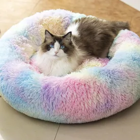 Anti Anxiety Round Fluffy Plush Faux Fur Warm Washable Dog Bed & Cat Bed, Original Bed for Small Medium Large Pets,Used to Relieve Joints and Improve Sleep20"/24"/27'' (24", Rainbow)