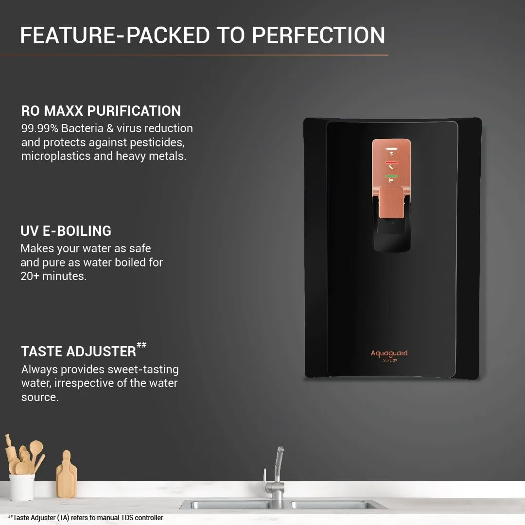 Aquaguard Superio WS RO UV SS Water Purifier with Patented Active Copper Technology & Stainless Steel Tank | Suitable for Borewell/Tanker/Municipal Water | GWPDSPRRS03B00