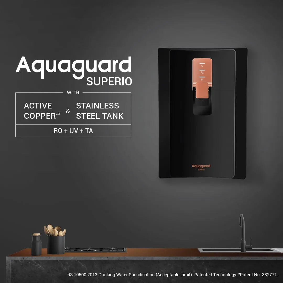 Aquaguard Superio WS RO UV SS Water Purifier with Patented Active Copper Technology & Stainless Steel Tank | Suitable for Borewell/Tanker/Municipal Water | GWPDSPRRS03B00