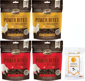 Aurora Pet Variety Pack (4) Power Bites Grain Free Dog Treats (2 Beef   2 Chicken) 6 oz Bags with AuroraPet Wipes
