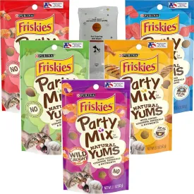 Aurora Pet Variety Pack (5) Party Mix Natural YUMS Cat Treats (Salmon, Tuna, Chicken, Shrimp, Catnip) 2.1-oz Each with AuroraPet Wipes
