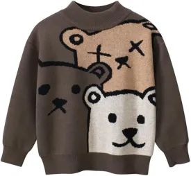 Baby Boys Knit Sweater Round Striped Cotton Cartoon Animal Pullover Sweatshirt