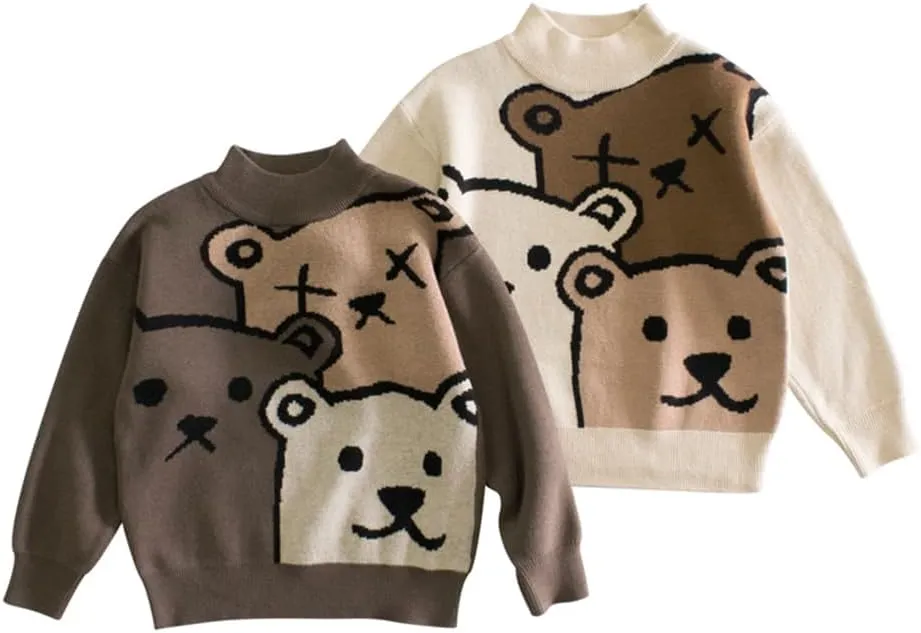 Baby Boys Knit Sweater Round Striped Cotton Cartoon Animal Pullover Sweatshirt