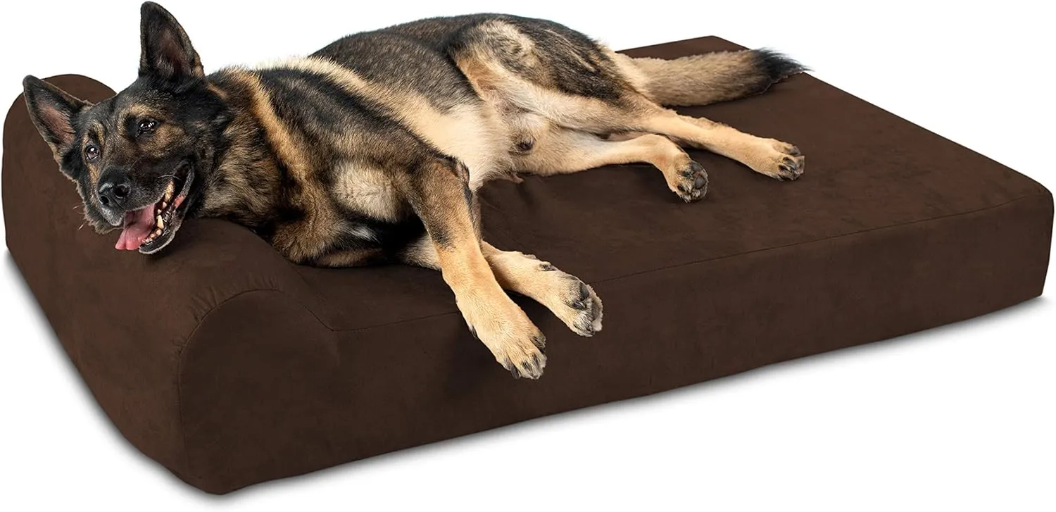 Barker Beds Headrest Extra Large Dog Bed (XL, Chocolate)  7" Thick Soft & Comfortable Orthopedic Cushion  XL Dog Bed  Washable Microsuede Cover  Made in USA
