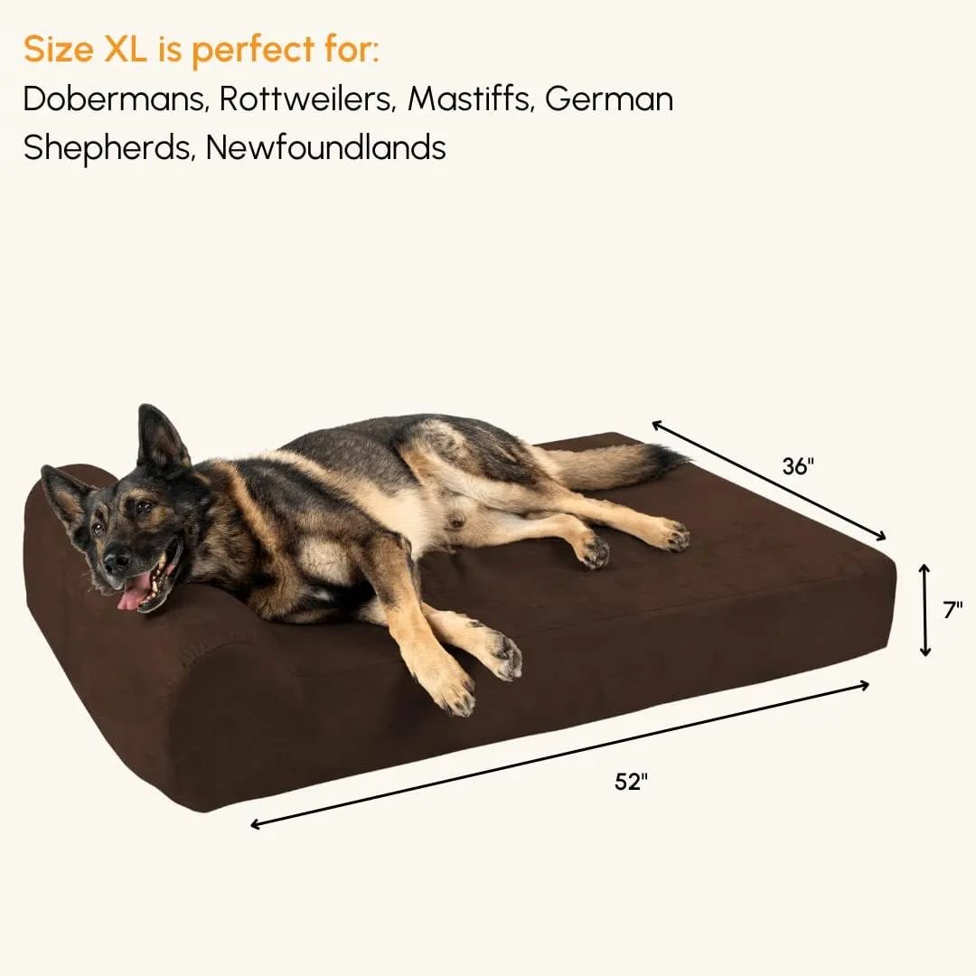 Barker Beds Headrest Extra Large Dog Bed (XL, Chocolate)  7" Thick Soft & Comfortable Orthopedic Cushion  XL Dog Bed  Washable Microsuede Cover  Made in USA