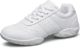 BAXINIER Girls White Cheerleading Dance Shoes Athletic Training Tennis Breathable Youth Competition Cheer Sneakers