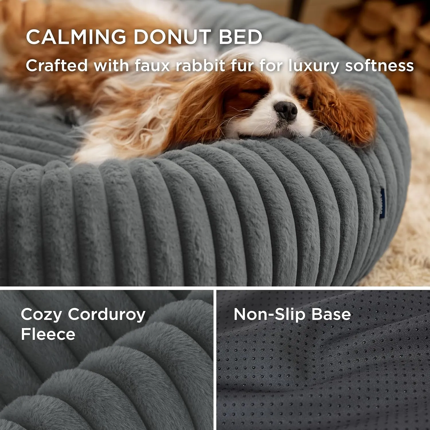 Bedsure Cat beds for Indoor Cats - Donut Dog Beds for Small Dogs with Corduroy Fleece & Anti Slip Bottom, Faux Fur Pet Beds with Washable Removable Cover, Warm Grey, 20x20x6 inches