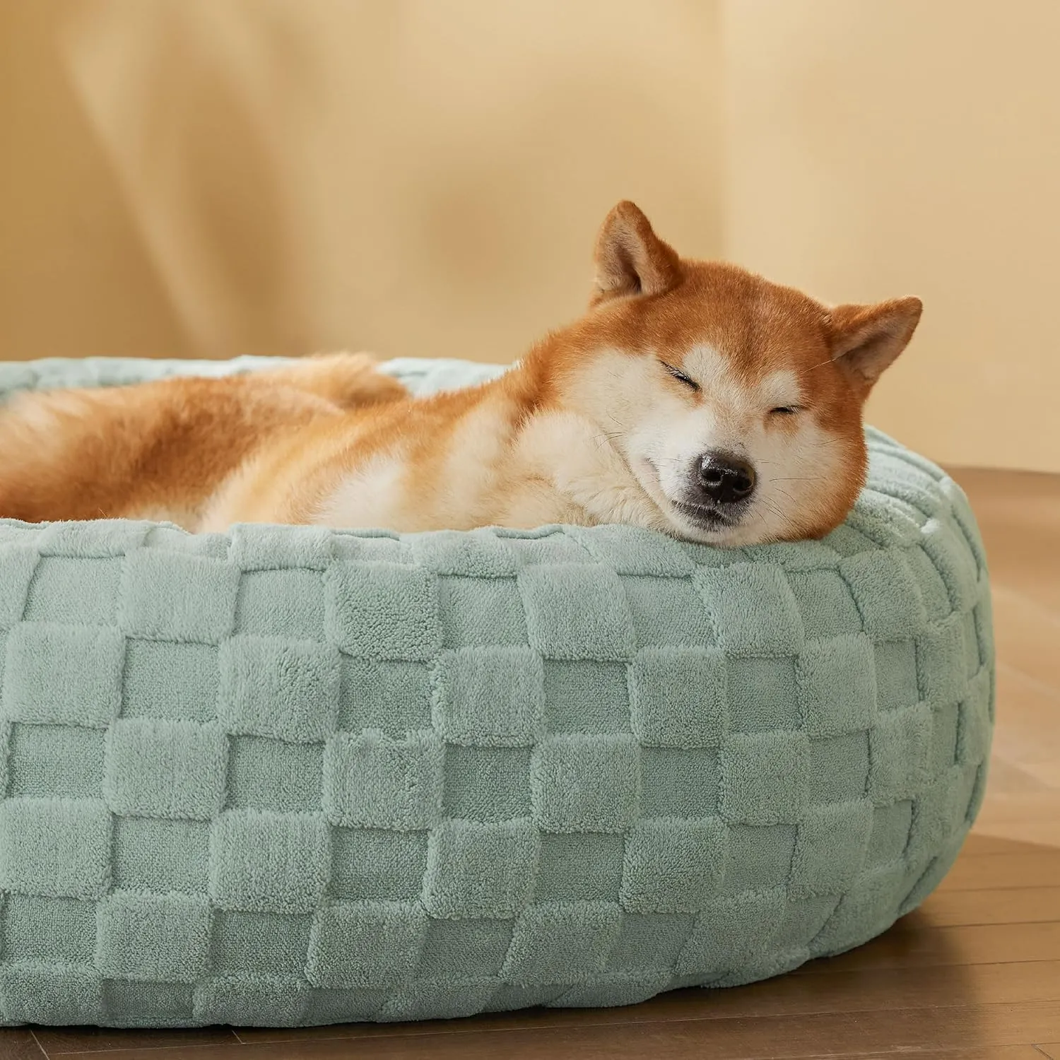 Bedsure Dog Bed for Large Dogs - Donut Pet Bed for Puppy Kitten with Anti Slip Bottom, Round Sherpa Dog Beds with Washable Removable Cover, Garden Green, 36x36x10 inches
