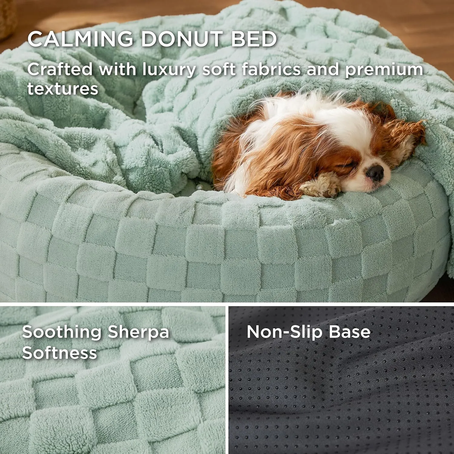 Bedsure Dog Bed for Large Dogs - Donut Pet Bed for Puppy Kitten with Anti Slip Bottom, Round Sherpa Dog Beds with Washable Removable Cover, Garden Green, 36x36x10 inches