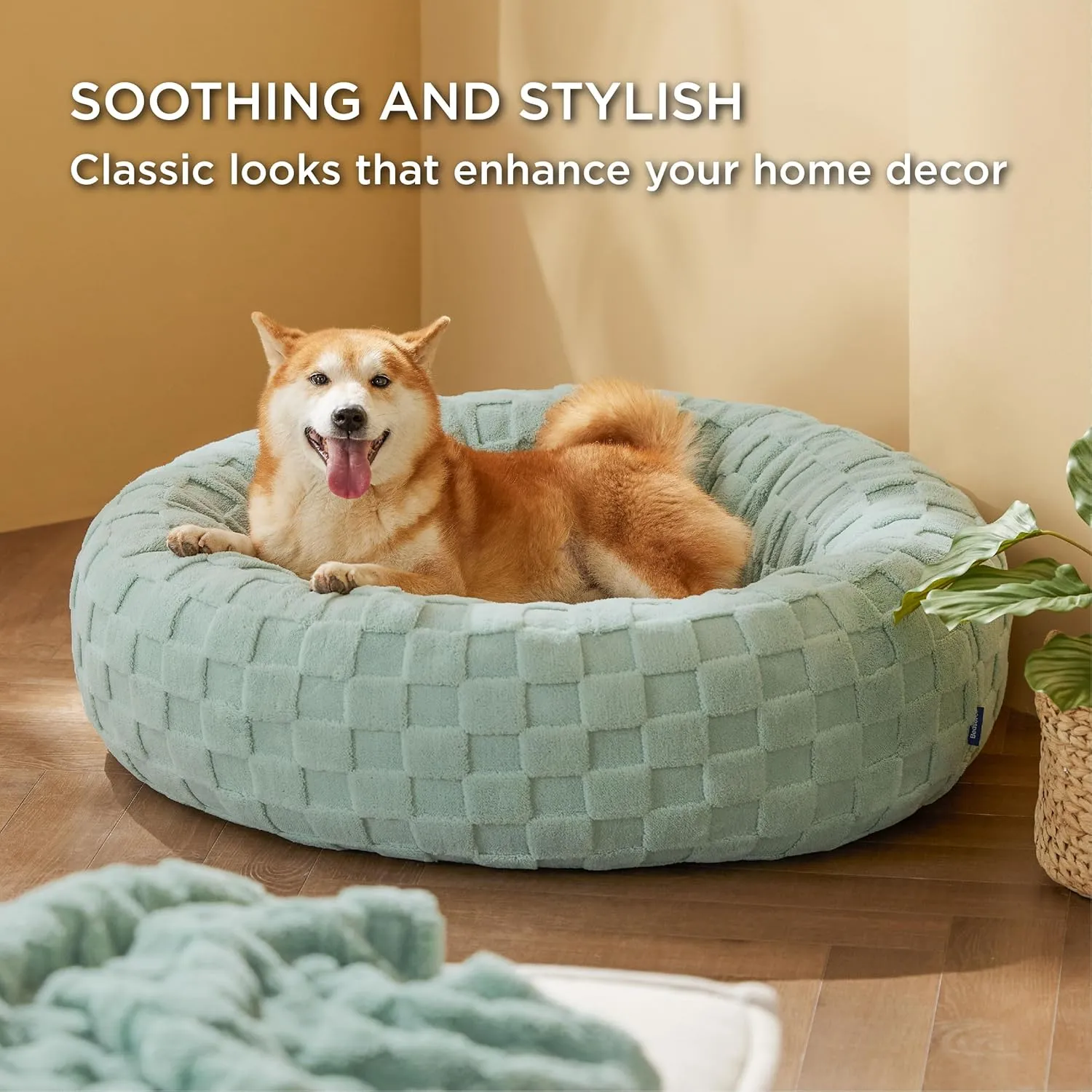 Bedsure Dog Bed for Large Dogs - Donut Pet Bed for Puppy Kitten with Anti Slip Bottom, Round Sherpa Dog Beds with Washable Removable Cover, Garden Green, 36x36x10 inches