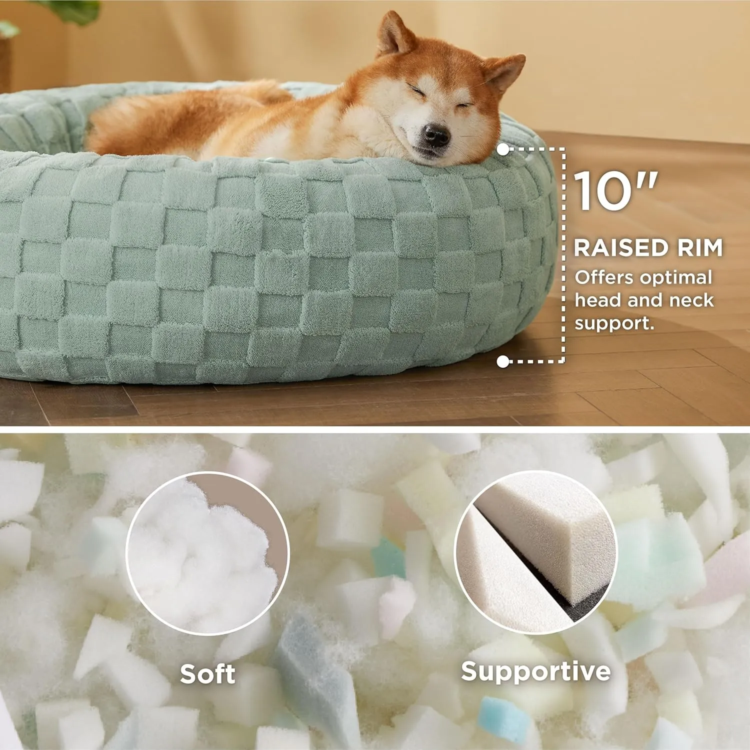 Bedsure Dog Bed for Large Dogs - Donut Pet Bed for Puppy Kitten with Anti Slip Bottom, Round Sherpa Dog Beds with Washable Removable Cover, Garden Green, 36x36x10 inches