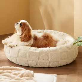 Bedsure Dog Bed for Medium Dogs - Donut Pet Bed for Puppy Kitten with Anti Slip Bottom, Round Sherpa Dog Beds with Washable Removable Cover, Cream, 30x30x8 inches