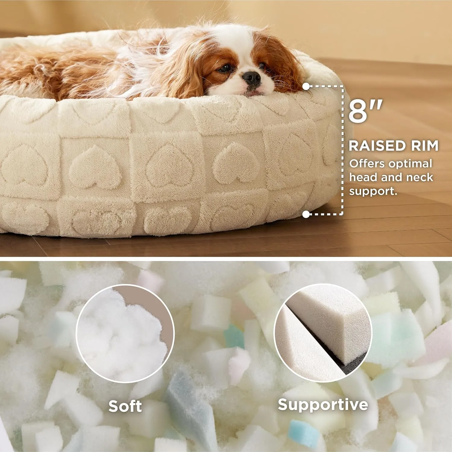 Bedsure Dog Bed for Medium Dogs - Donut Pet Bed for Puppy Kitten with Anti Slip Bottom, Round Sherpa Dog Beds with Washable Removable Cover, Cream, 30x30x8 inches
