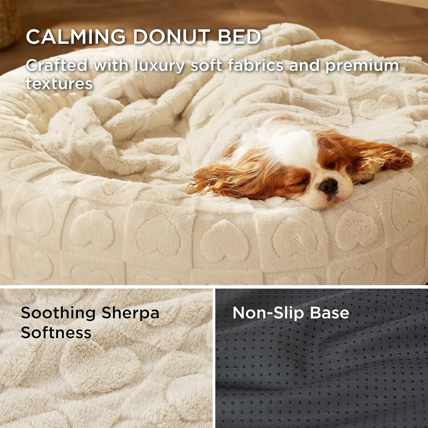 Bedsure Dog Bed for Medium Dogs - Donut Pet Bed for Puppy Kitten with Anti Slip Bottom, Round Sherpa Dog Beds with Washable Removable Cover, Cream, 30x30x8 inches