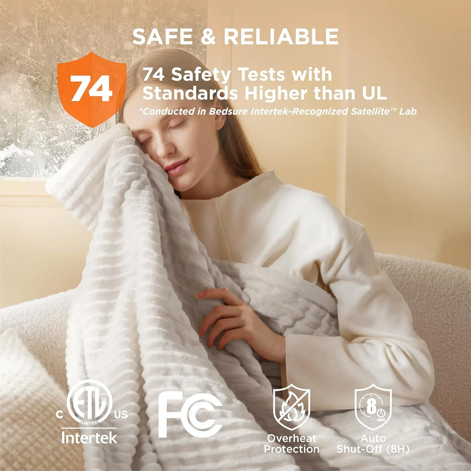 Bedsure Electric Blanket Twin - Soft Ribbed Flannel Heated Blanket, Heating with 10 Time Settings, 6 Heat Settings, and 8 hrs Timer Auto Shut Off, Warm Gift for Grandma (62x84 inches, Cream)