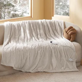 Bedsure Electric Blanket Twin - Soft Ribbed Flannel Heated Blanket, Heating with 10 Time Settings, 6 Heat Settings, and 8 hrs Timer Auto Shut Off, Warm Gift for Grandma (62x84 inches, Cream)