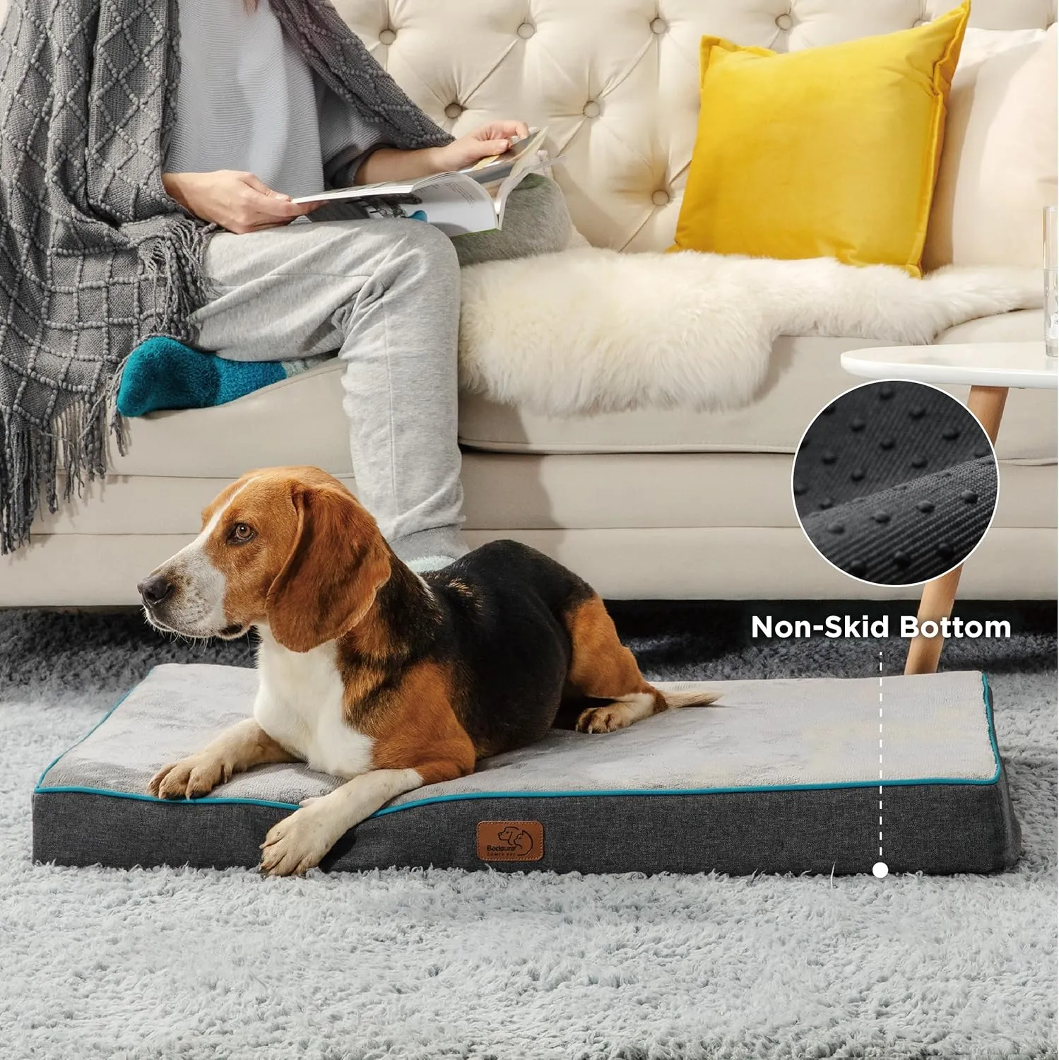 Bedsure Memory Foam Dog Bed Medium Size Dogs- Orthopedic Waterproof Pet Beds for Crate with Removable Washable Water-Resistant Cover and Nonskid Bottom - Plush Flannel Fleece Top Pet Mat, Grey